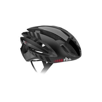 Cykelhjelm med mat/blank sort finish, aerodynamisk form, ventilationskanaler, "rh+" og "ZAlpha".